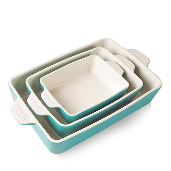 SWEEJAR Ceramic Bakeware Set, Rectangular Baking Dish Lasagna Pans for Cooking, Kitchen, Cake Dinner, Banquet and Daily Use, 11.8 x 7.8 x 2.75 Inches of Baking Pans (Gradient Blue)