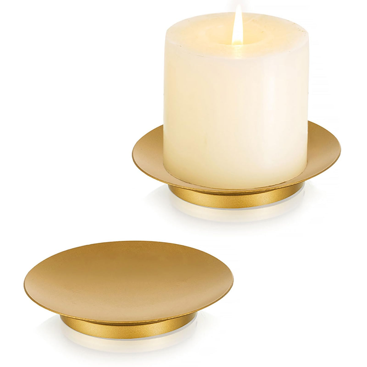 Romadedi Iron Plate Candle Holder, Gold Candle Holders for Pillar Candles, Set of 12 Small Candle Tray, Pillar Candle Holder Plate Metal Candle Stand for Coffee Table Decor, Wedding, Party, Home Decor