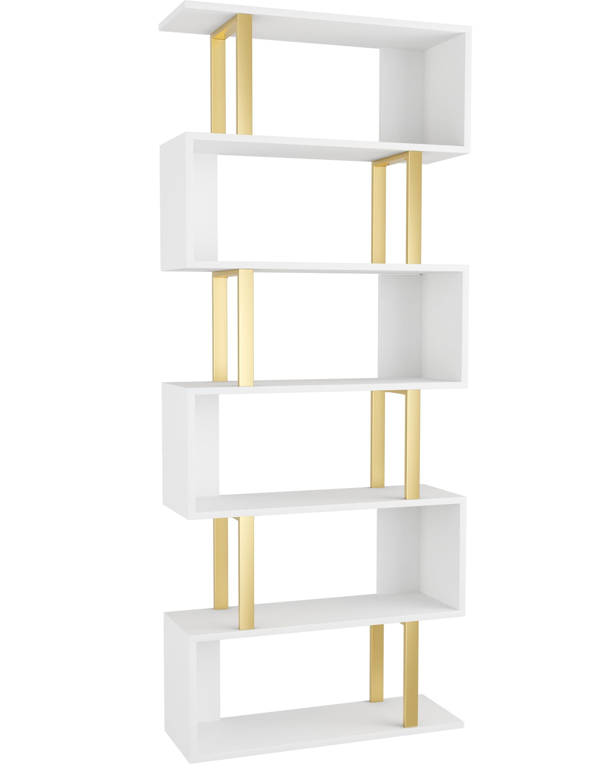 Yusong Bookshelf, Geometric Bookcase S Shaped Book Shelves Unit for Living Room, 5 Tier Decorative Display Shelf for Bedroom, Black