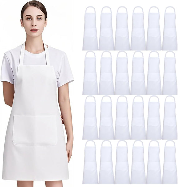 2/12 PCS White Aprons with Pockets: Unisex Apron Bulk with Extra Long Ties for Kitchen Painting Cooking