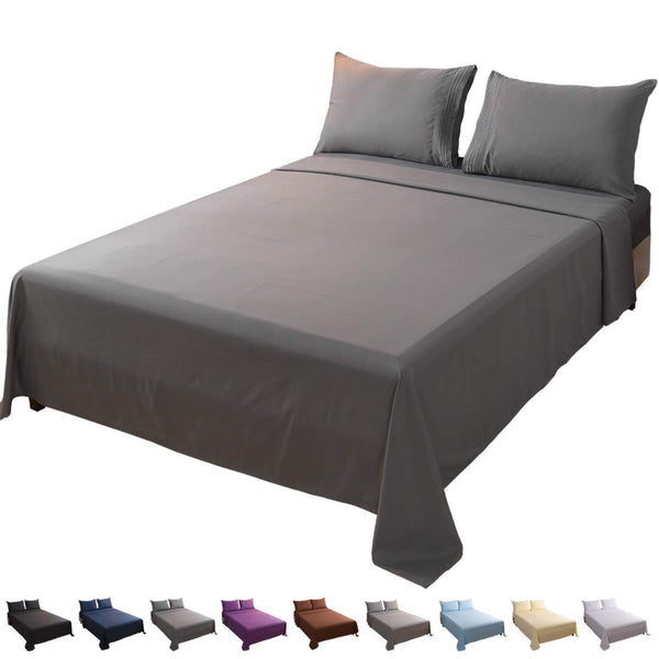 LBRO2M 100% Rayon Derived from Bam_Boo Sheet Set King Size 19" Deep Pocket Cooling Bed Sheets 4 Pcs, Breathable and Silky Soft Bedding Set for Hot Sleepers (King Dusty Blue)