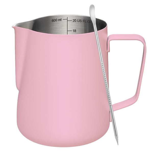 Amrules Milk Frothing Pitcher, 12oz Milk Frother with Clear Scale 304 Stainless Steel Cappuccino Espresso Machine Accessories for Barista Coffee Bar with Latte Art Pen, Orange