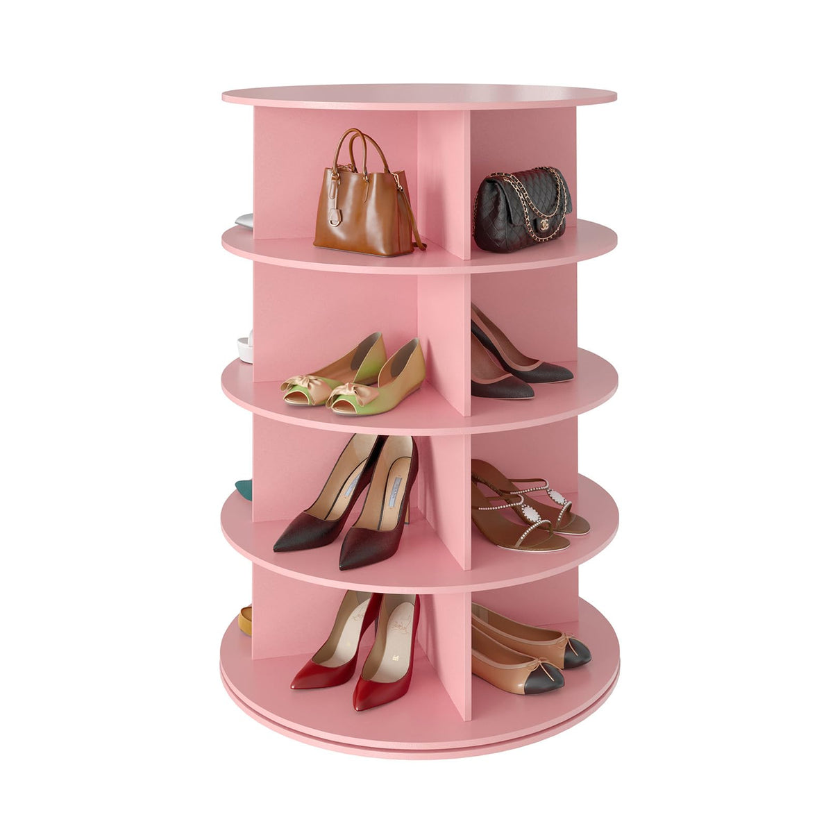 SpaceAid 5 Tier Rotating Shoe Rack Tower, Spinning Shoe Display Lazy Susan, Revolving 360 Shoe Rack Storage Round Carousel, Vertical Handbag Rotate Shoes Closet Organization (5-Tier White)