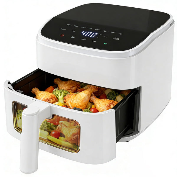 NEWBULIG Air Fryer，4QT Small AirFryer with Easy View Window and Interior Light, Digital Touchscreen with 8 Presets for Custom Cooking, Nonstick and Dishwasher Safe Basket, Grey