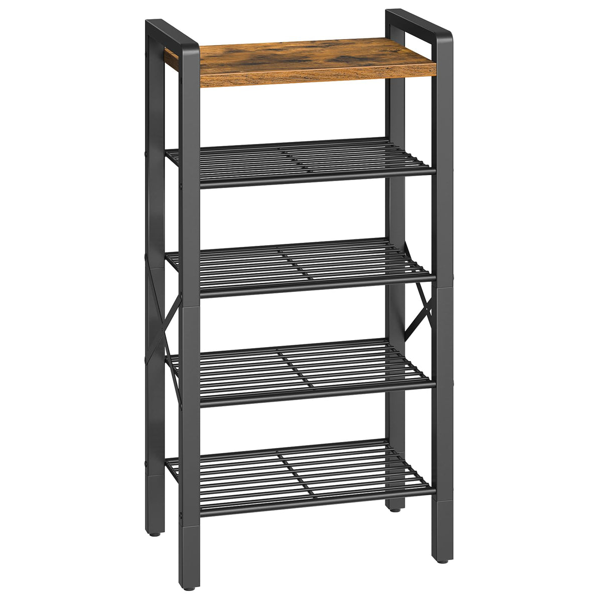YATINEY 5-Tier Narrow Shoe Rack, Tall Shoe Rack for 5-10 Pairs, Slim Shoe Storage Organizer with Wooden Top, Space Saving, Metal Frame, for Entryway, Rustic Brown and Black SS65BR