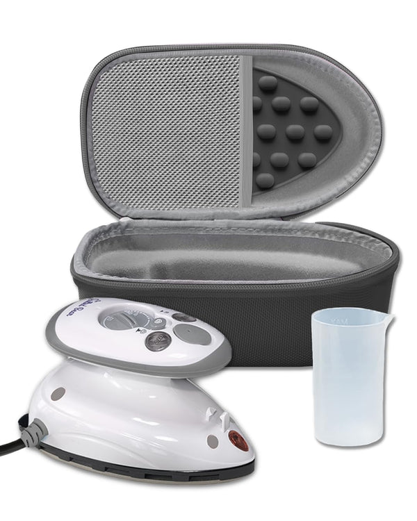 The Quilted Bear Premium Mini Steam Iron - Lightweight Mini Travel Iron for Effortless Quilting & Wrinkle-Free Clothes with Carry Case & Iron Rest Set - Travel Steamer for Clothes & Crafts (Pink)