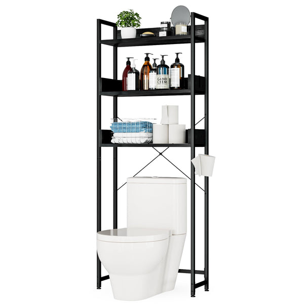 OTK Over-The-Toilet Storage, 3 Tier Bathroom Organizer Shelf, Freestanding Space Saver with Toilet Paper Holder, Multifunctional Over The Toilet Rack, Dark Grey