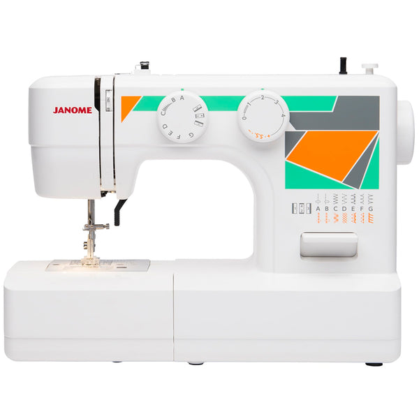Janome MOD-15 Easy-to-Use Sewing Machine with 15 Stitches, Automatic Needle Threader and 5-Piece Feed Dogs