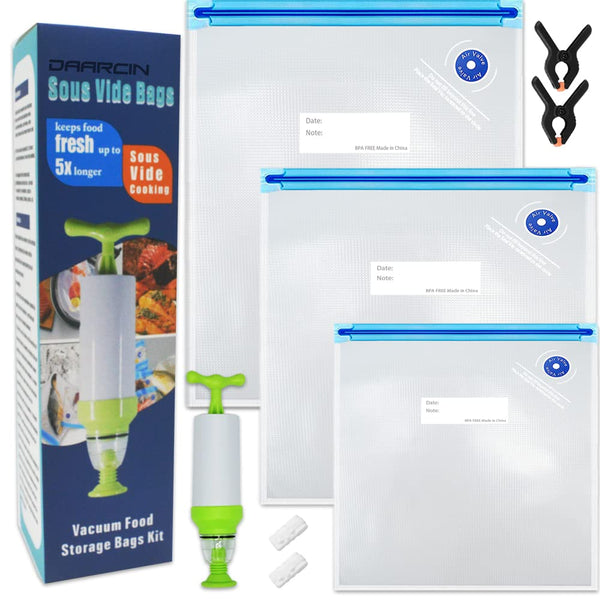 Sous Vide Bags 20pcs 8.3x8.7in/21x22cm BPA Free Reusable Vacuum Sealer Bags Keep Food Fresh