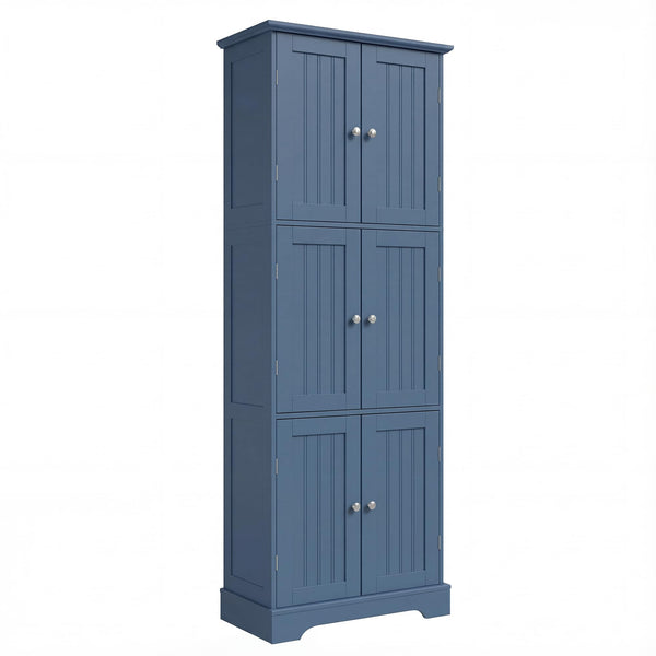 ChooChoo Tall Bathroom Storage Cabinet with 6 Doors, Freestanding Floor Cabinet with Adjustable Shelves, Blue Pantry Cabinet for Bathroom, Kitchen, Laundry Room