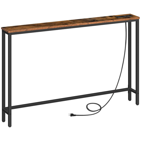 HOOBRO 2 Pack 5.9" Narrow Console Table with Power Outlets, 47.2" Long Behind Couch Table with Charging Station, Skinny Sofa Table for Living Room, Foyer, Rustic Brown BF15XGP201G1