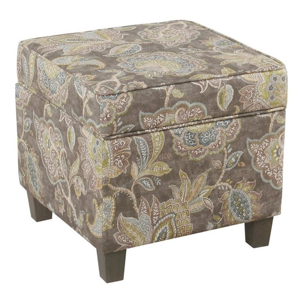 Kinfine K7380-F1447 Removable Top Square Storage Ottoman, Orange Geometric Pattern, 17" x 17" x 18"