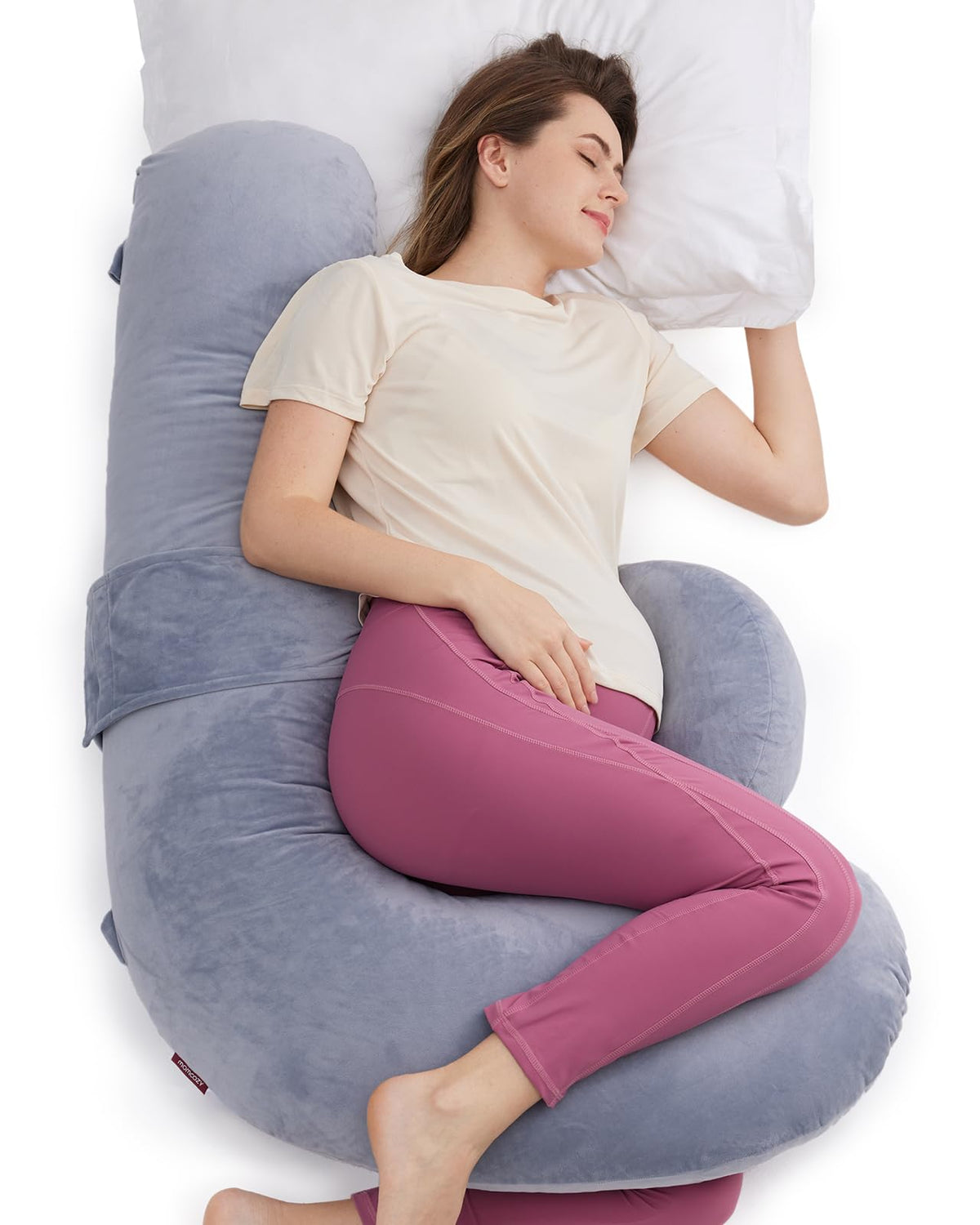 Momcozy Pregnancy Pillow, Original F Shaped Maternity Pillow for Pregnant Women with Adjustable Wedge Pillow, Full Body Support Pregnancy Pillows for Side Sleeping with Air Layer Cover, Grey