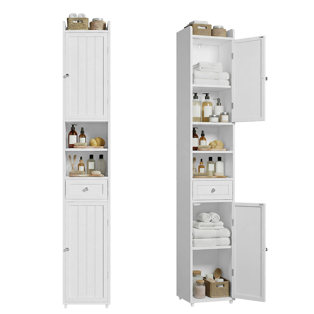 ChooChoo Narrow Bathroom Storage Cabinet with Adjustable Shelves, Tall Storage Cabinet with 2 Doors and 1 Drawer, Freestanding Cupboard for Small Spaces, Black