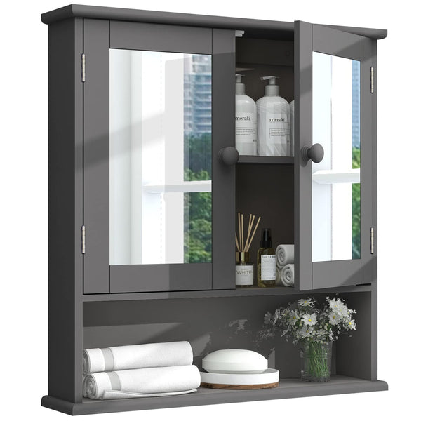 TaoHFE Black Medicine Cabinet, 2 Doors 3 Open Shelf, Wall Mounted Wooden Storage Cabinet Over Toilet