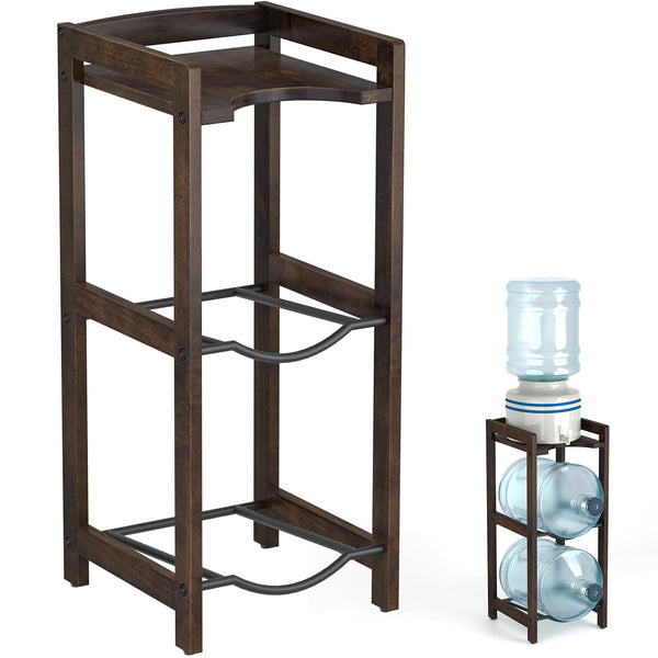 5 Gallon Water Jug Holder with Top Shelves, Natural Solid Wood Water Dispenser Stand 31"H, 3-Tiers 5 Gallon Water Jug Stand, Water Cooler Jug Rack, 5 Gallon Water Bottle Holder with 2 Slot & Top Shelf