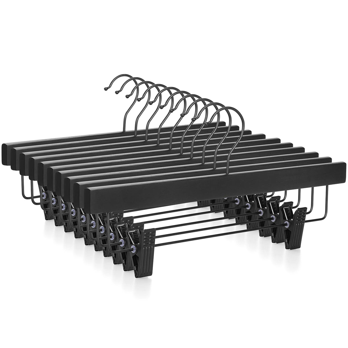 TOPIA HANGER Pants Hangers 20 Pack, Bamboo Clothes Hangers with Black Clips and Rotatable Hook, Durable Natural Wooden Hangers for Skirts, Pants, Jeans, Shorts - CTS06