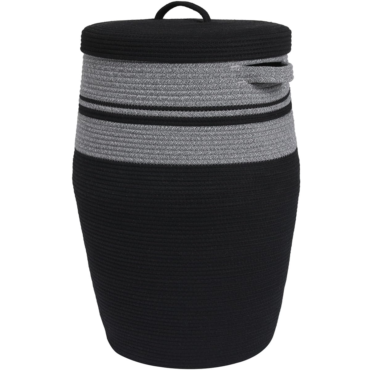 26"x20" Handcrafted Tall Cotton Rope Basket with Lid, Stylish Flagon Shape with Cover, Clothes Hamper with Top, for Bedroom and Living Room, All Dark Brown