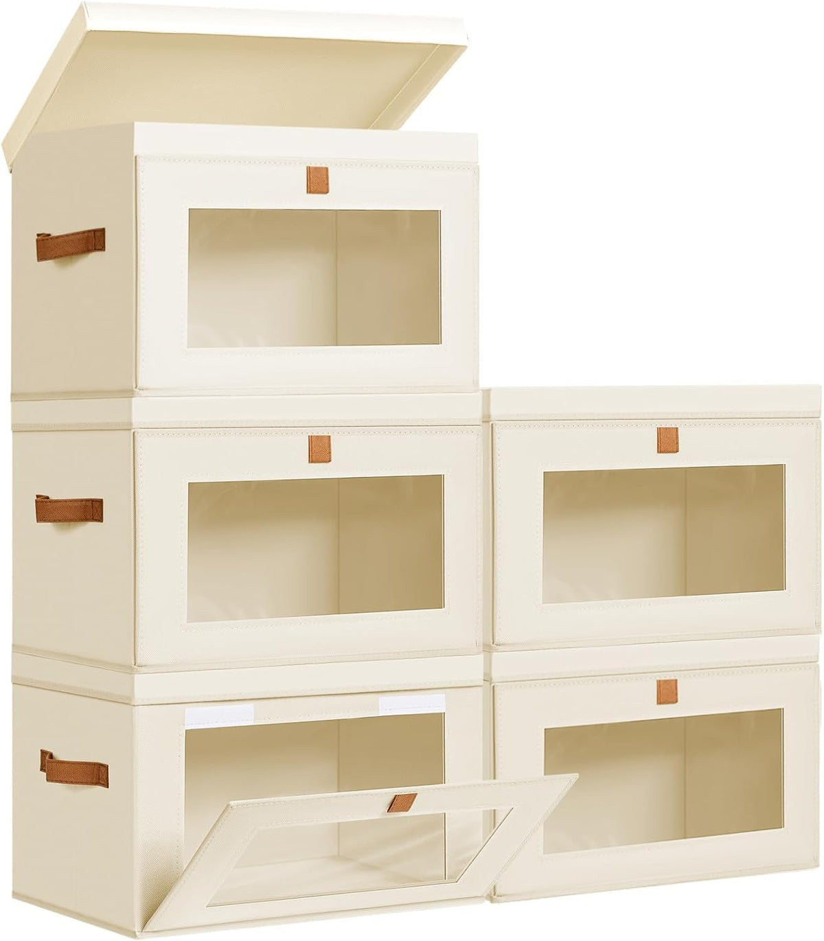 DIMJ Storage Bins with Lids - 8 Pack Large Fabric Closet Organizer with Window & Handles, Collapsible Decorative Storage Boxes for Shelves Under Bed, Books Clothes Blankets Sweaters Organization