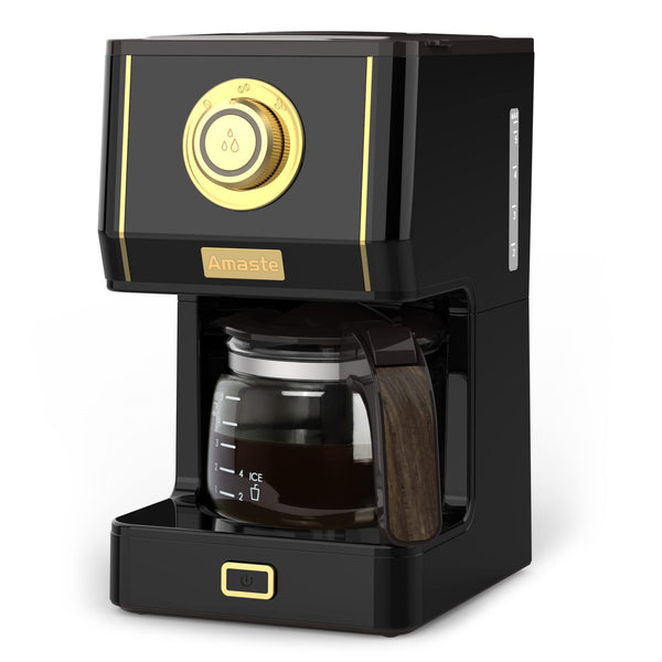Amaste Retro Style Drip Coffee Maker with 25 Oz Glass Coffee Pot, Reusable Coffee Filter, Three Brewing Modes, 30-Minute Warm Keeping, Elegant White with Rose Gold