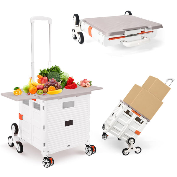 Foldable Shopping Utility Cart Portable Rolling Crate Handcart with 360°Rotate Wheel,Hidden Lid,Telescoping Handle Collapsible for Travel Shopping Moving Storage Office Use(Green/Gray)