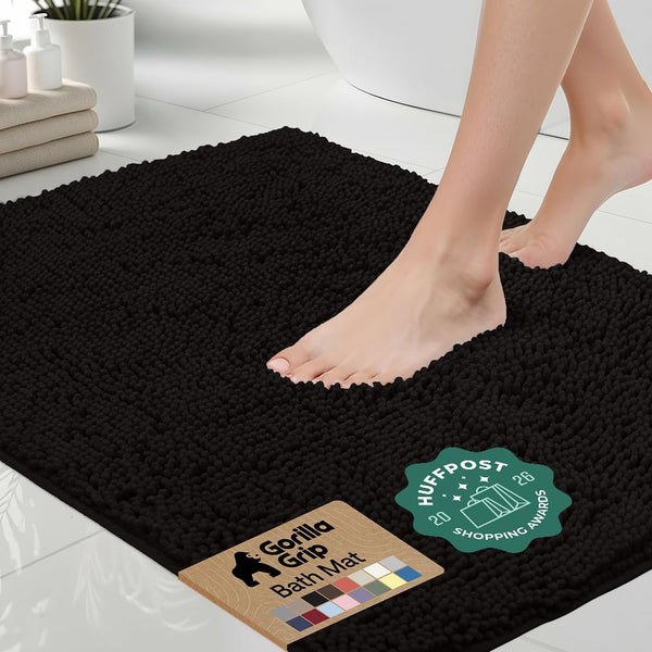 GORILLA GRIP Bath Mat, Thick Soft Absorbent Chenille Floor Mats, Rubber Backing Bathmat, 178x61 cm, Quick Dry Rug, Machine Washable Rugs for Shower and Tub Floors, Bathroom Accessories Decor, Grey