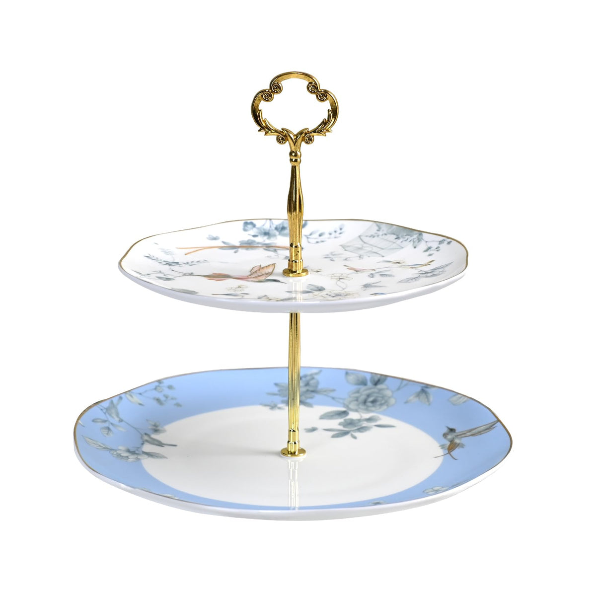 2-Tier Afternoon Tea Stand, Porcelain Cupcake Stand Serving Tray, Blue and White Bone China Cake Stand, Pastry Serving Stand for Tea Party, Wedding and Birthday (LN 2 Tiers)