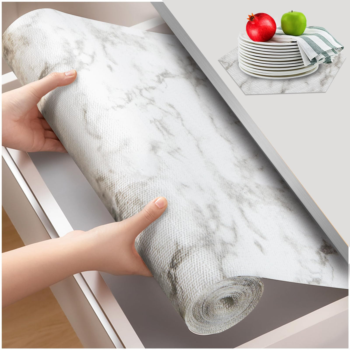 Beautysaid Shelf and Drawer Liner for Kitchen Cabinet, Non Adhesive Non Slip Shelf Paper Waterproof Washable Thickened for Dresser Pantry Shelve Bathroom Protector Liner(White,23.6 in x 30 FT)