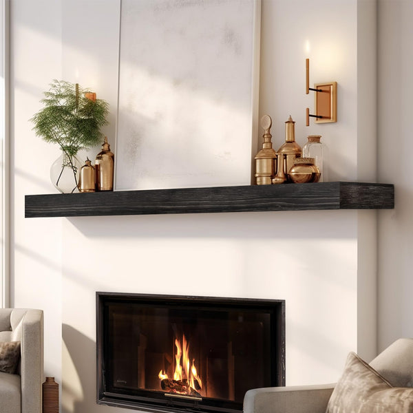 Fireplace Mantel Handmade, 3'' Thick Wall Decor Long Floating Shelf, 72inch Rustic Wood Shelf with Invisible Brackets, Brown
