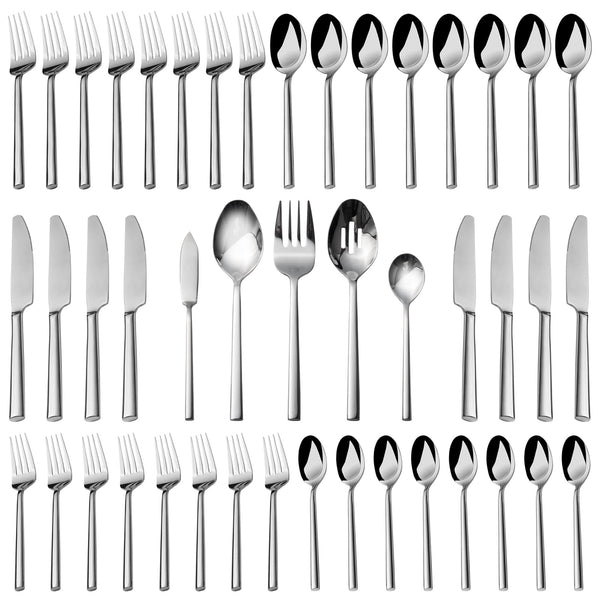 Alata Potter 65-Piece Forged Silverware Set, Service for 12 – Premium Stainless Steel Flatware Set, Modern Design with Satin Finish, Ideal for Home, Kitchen, Party, Camping