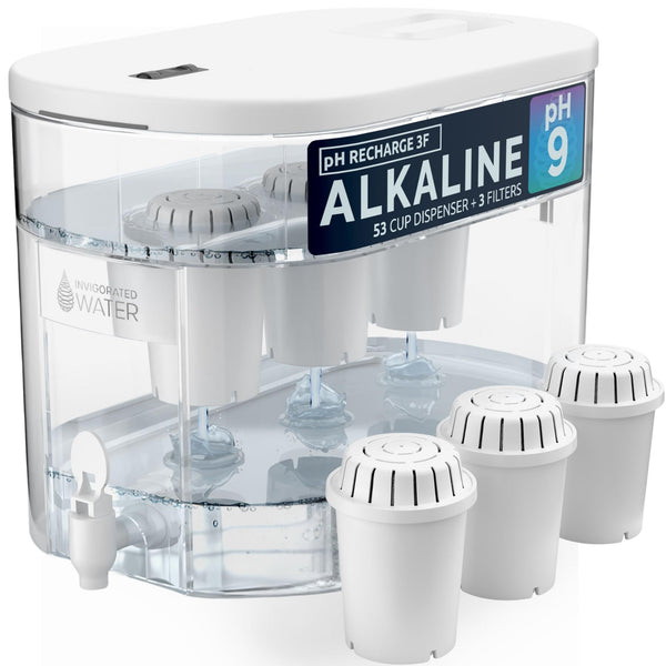 Invigorated Water Alkaline Water Filter Dispenser Machine - Countertop Water Dispenser for Kitchen or Office - 300 Gallon Water Filter Capacity - 3 x pH001 Alkaline Filter - 3.3 gal