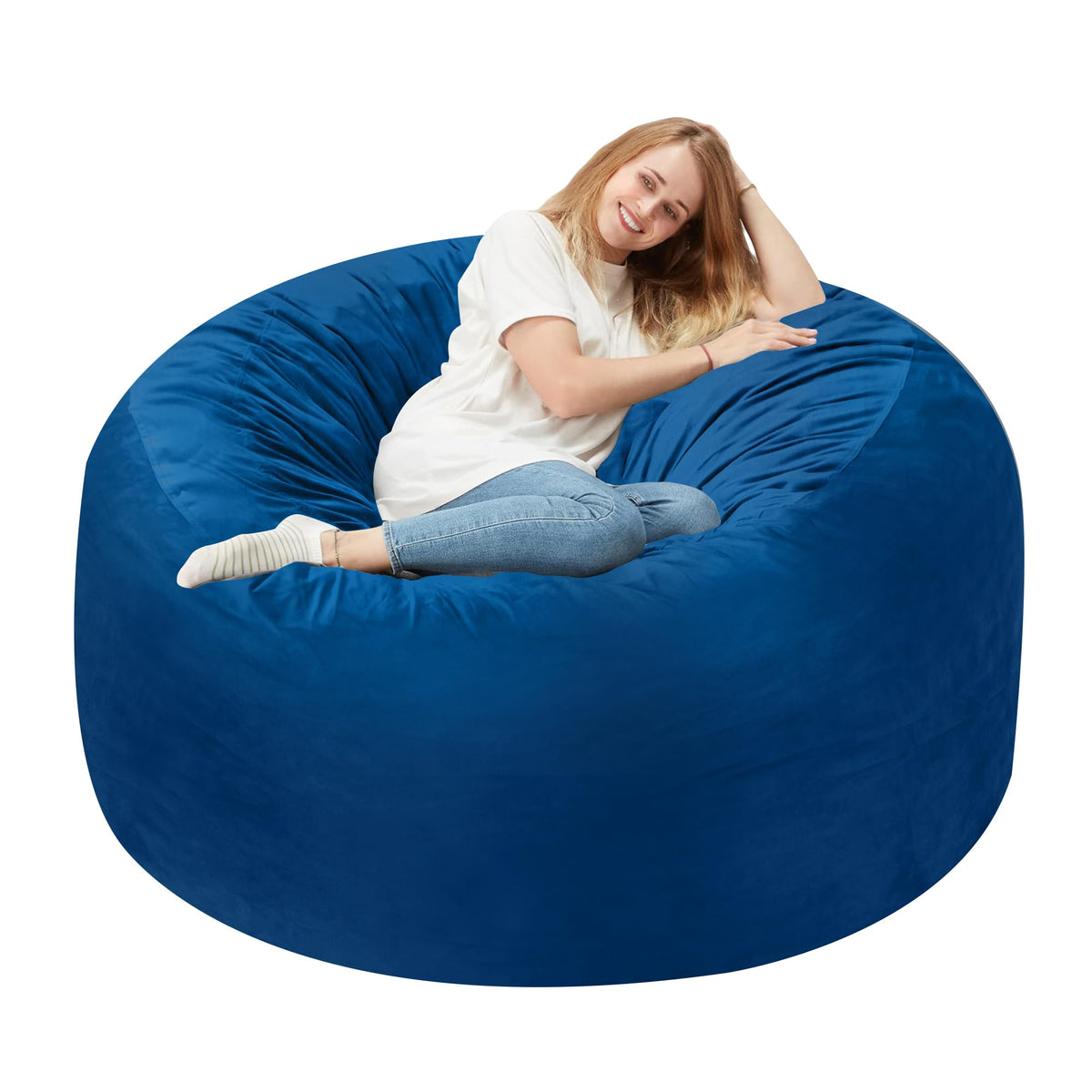 Homguava 5FT Bean Bag Chair Giant BeanBag with Memory Foam Filled, Comfy Bean Bag Chairs for Adults, Adult Bean Bag Chair with Dutch Velvet Cover for Living Room Bedroom-Dark Beige