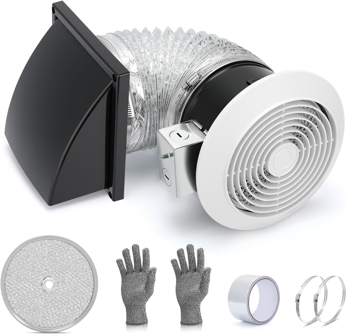 512M 6-Inch Through Wall Exhaust Fan, 80 CFM High Airflow & Quiet 4.0 Sones Operation – Bathroom Exhaust Fan & Wall Vent Fan | Retractable Duct for Efficient Venting with Aluminum Grease Filter