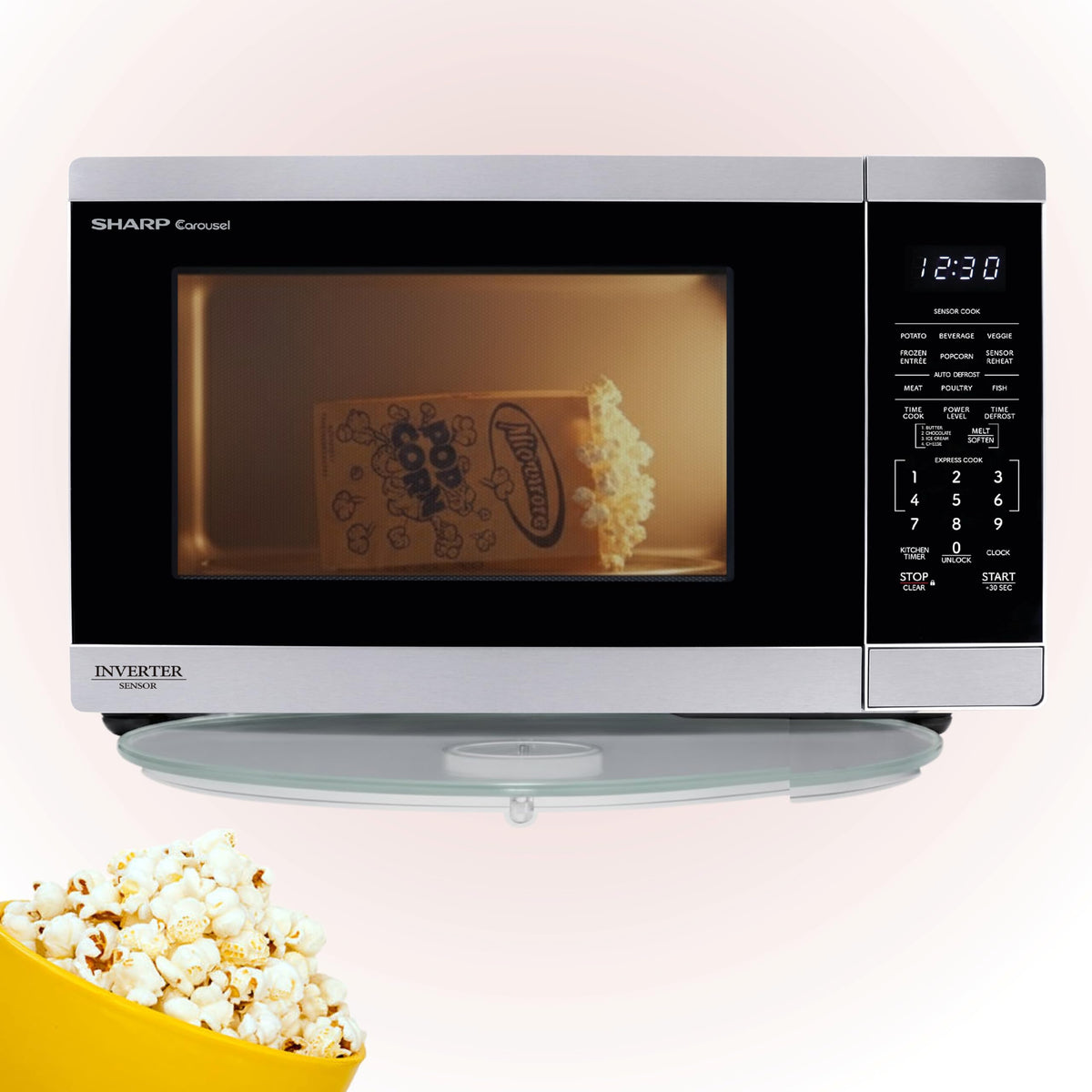 Sharp 1.4 Cu Ft 1100W Stainless Steel Countertop Microwave with Sensor Cook and Inverter Technology, Carousel Turntable, Auto Defrost, Child Lock and Even Heating – Precision Cooking for Home Kitchens