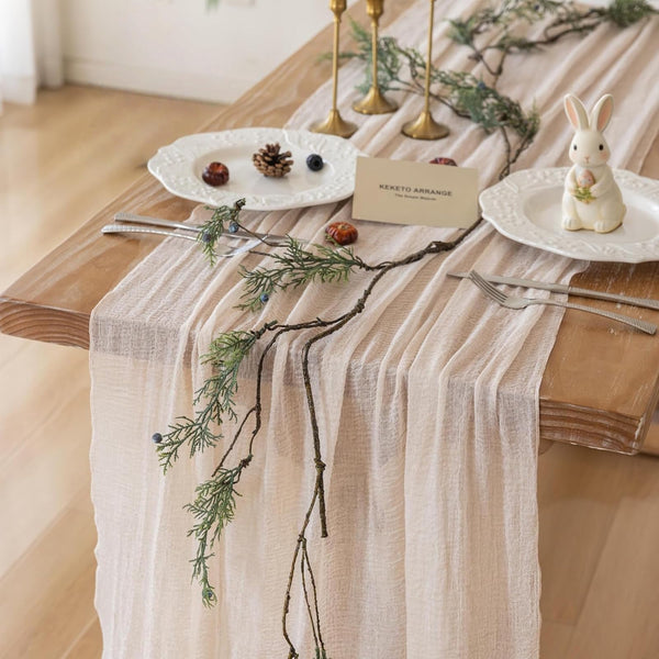 Keketoarrange 3pcs Dusty Pink Gauze Rustic Cheesecloth Table Runner 120 Inch 10 FT for Wedding Baby Shower Bridal Shower Birthday Engagement Garden Outdoor Party Long Sheer Boho Decorations