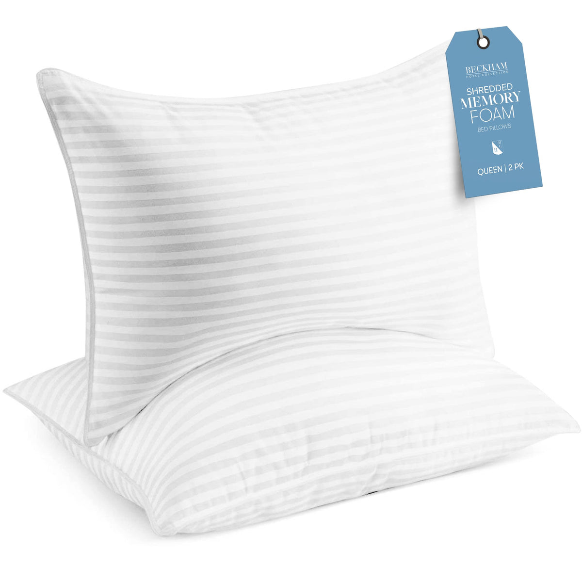 Beckham Hotel Collection Queen/Standard Size Memory Foam Bed Pillows Set of 2 - Cooling Shredded Foam Pillow for Back, Stomach or Side Sleepers