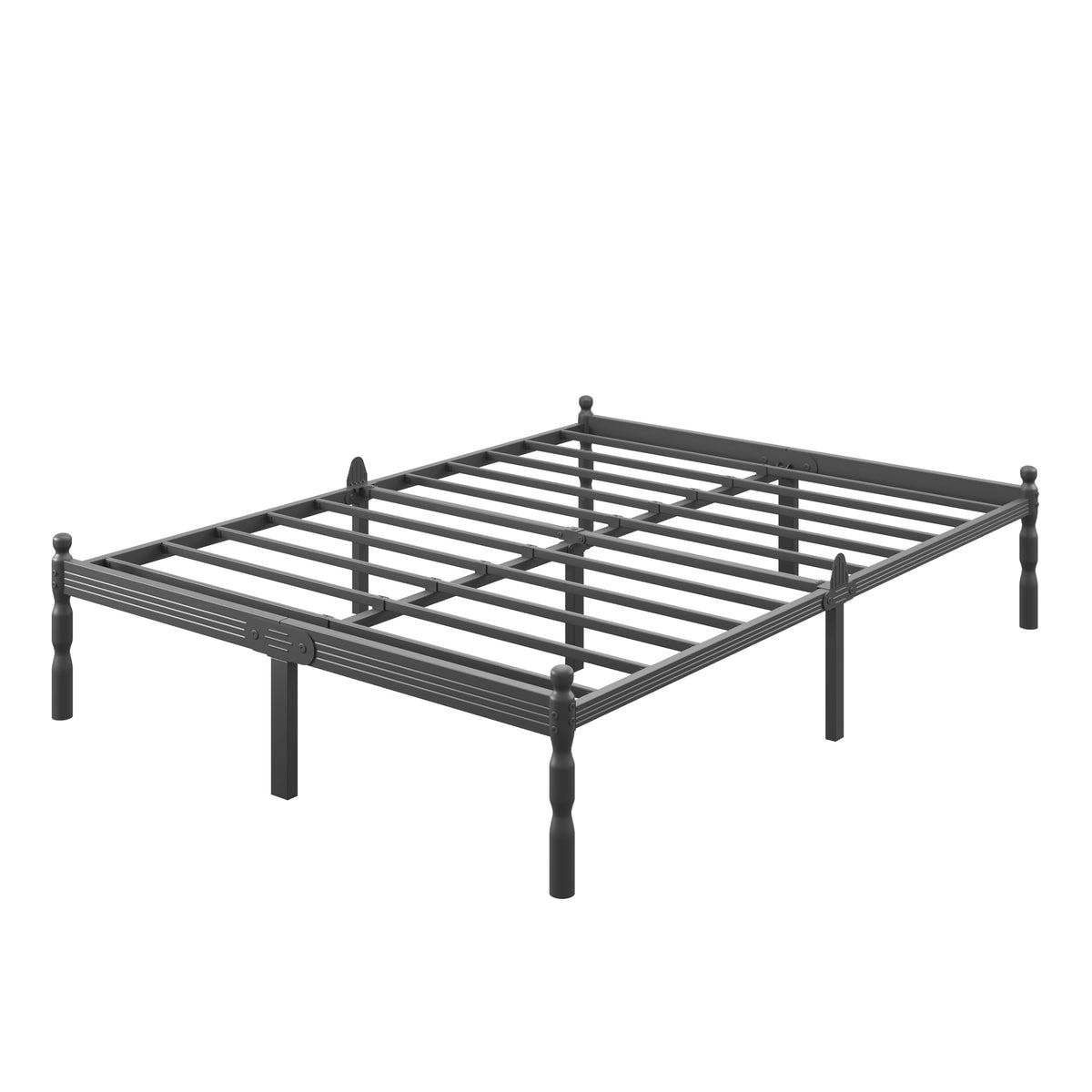 18 Inch Queen Bed Frame with Mattress Slide Stopper, Queen Size Bed Frame, Vintage Style, Heavy Duty Steel Slats, No Box Spring Needed, Noise-Free