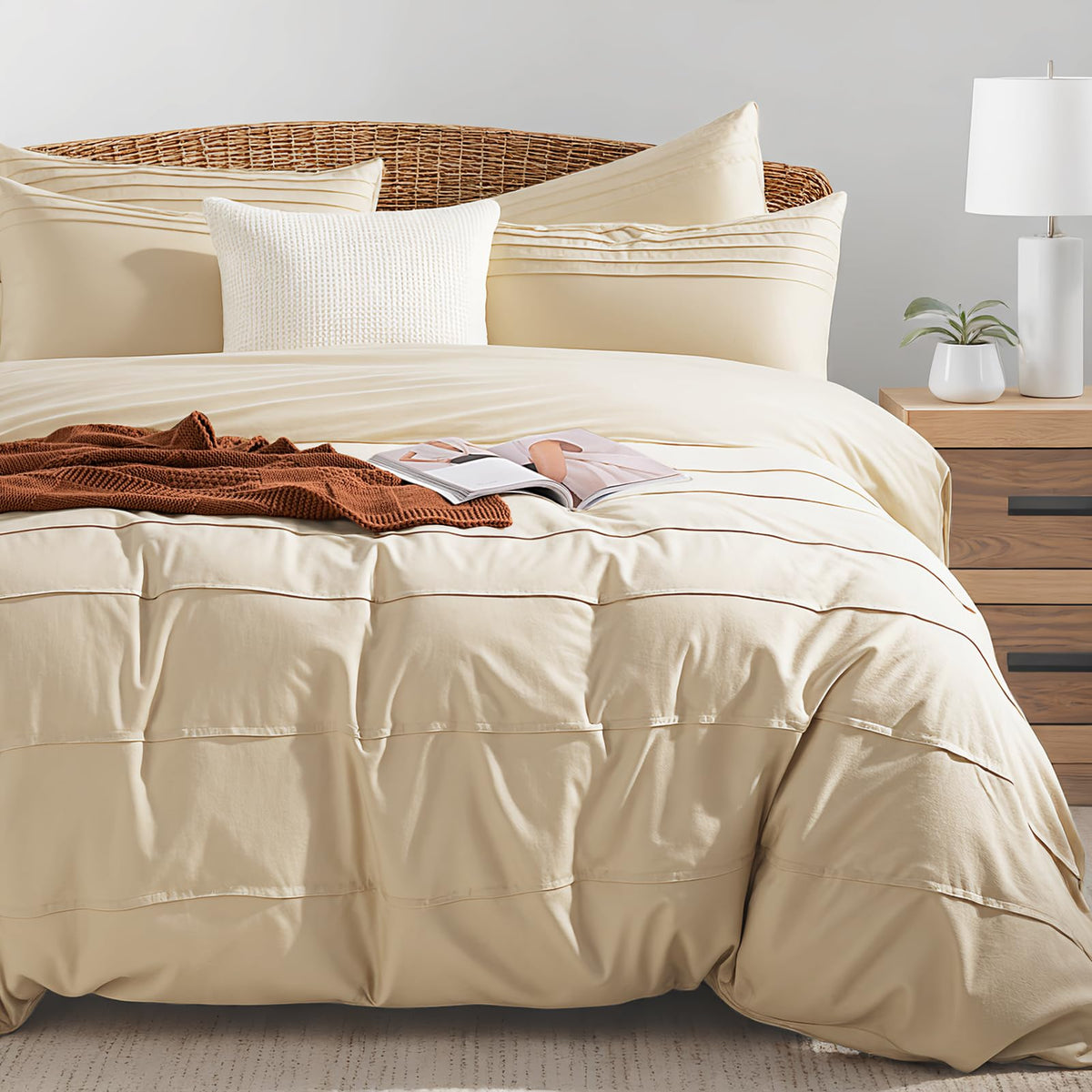 NEXHOME PRO Queen Duvet Cover Set – 100% Certified Organic Cotton with Washed Feel & Linen-Like Texture, Comfortable & Breathable, Home Bedding Set Sage Green (No Comforter)