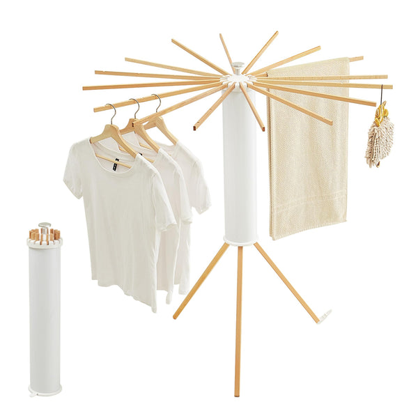 JOOM Tripod Clothes Drying Rack, Garment Rack Portable and Foldable Space Saving Laundry Drying Rack - Drying Rack Clothing 12 Rods Wooden