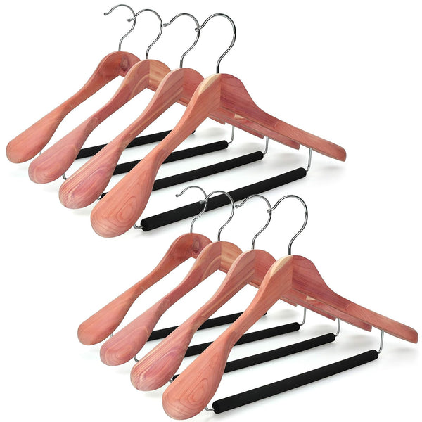 TOPIA HANGER Unfinished American Red Cedar Wood Coat Suit Hangers, Luxury Wooden Jacket Clothes Hangers, Wide Shoulder with Black Padded Pant Bar- 360°Flexible Hook, 6 Pack- Natural- CT07W-6