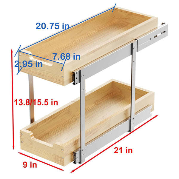 Pull Out Cabinet Organizer,Heavy-Duty Slide Out Shelf, Wood And Wire Basket, Pull Out Drawer for for Kitchen Under Sink Space, Pantry, Bathroom (20 * 21in -Wood and Wire)