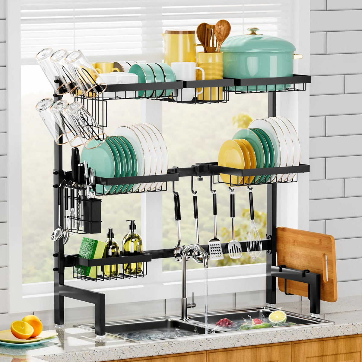 Over The Sink Dish Drying Rack, HOWDIA 3-Tier Stainless Steel Large Over The Sink Dish Rack with Utensil Holder Dish Drainers for Kitchen Counter