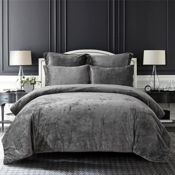 Sunshine Nicole Distressed Velvet Comforter Set, Distressed Velvet Face and Brushed Solid Microfiber Reverse, with Light Weight Soft Poly Fill, 5 Pieces Light Ivory, King