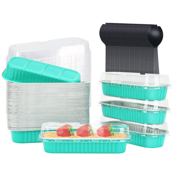 Aluminum Foil Mini Loaf Pans with Lids 50 Pack,LNYZQUS 6.8oz Rectangle Baking Cups Muffin Tins,Disposable Baking Tins Mini Baking Pans Holders -Cyan Blue