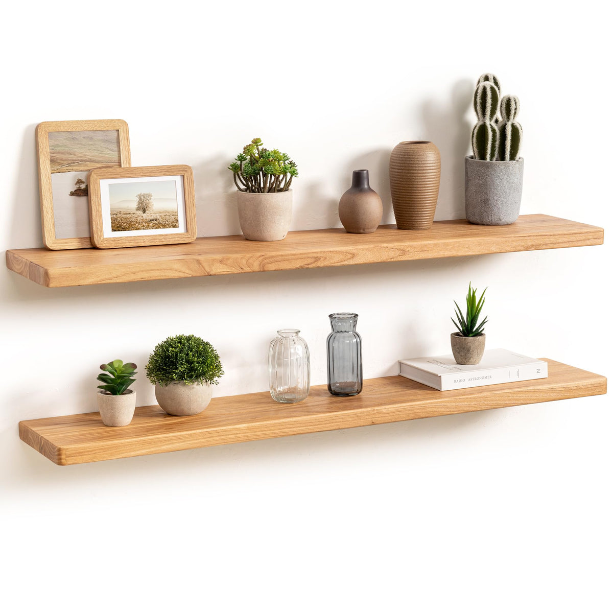 Fun Memories Rustic Elm Wood Floating Shelves, Wooden Wall Shelves 40 Inch Long Set of 2, Heavy-Duty Bathroom Shelf for Wall, Solid Wood Storage Shelf for Kitchen, Bedoom, Office