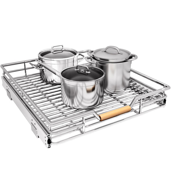 Pull out Cabinet Organizer, 12"W X 21"D, Heavy Duty Smooth Sliding Under Cabinet Shelves for Pots and Pans, Full-Extension Roll out Drawers, Slide out Organization for Home Kitchen Pantry
