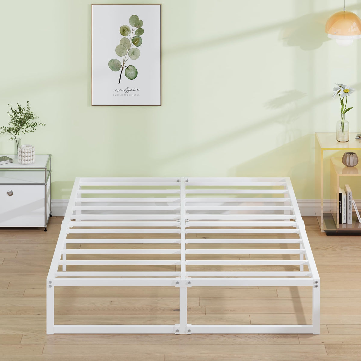 EMODA 12 Inch Twin XL Bed Frame, Metal Platform Bed Frame No Box Spring Needed, Heavy Duty Steel Slats Support, Easy Assembly, Noise Free, White