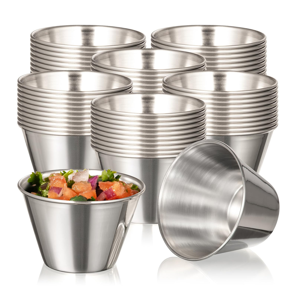 Fit Meal Prep [120 Pack 4 oz Stainless Steel Dipping Sauce Cups, Reusable Metal Ramekins, Commercial Grade Condiment Bowls, Individual Portion Cups, Small Round Au Jus Cup for Home, Restaurant