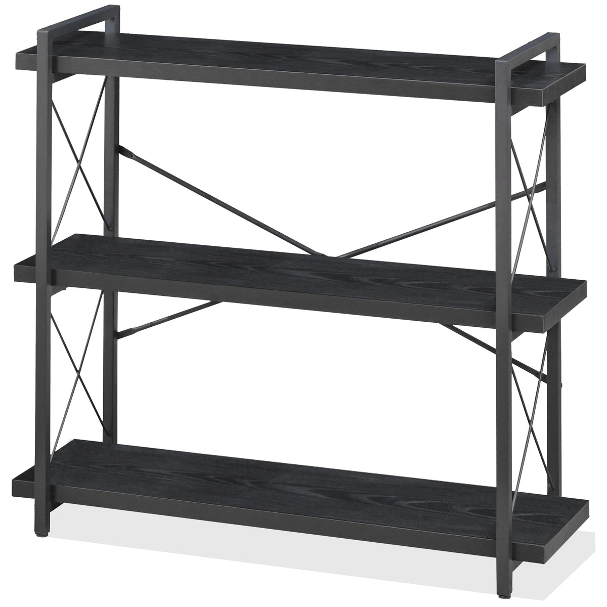 Bookshelf, 3-Tier Industrial Bookcase, Rustic Open Book Shelf, Freestanding Horizontal Bookshelves with Metal Frame