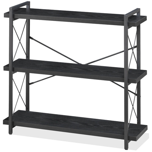 Bookshelf, 3-Tier Industrial Bookcase, Rustic Open Book Shelf, Freestanding Horizontal Bookshelves with Metal Frame